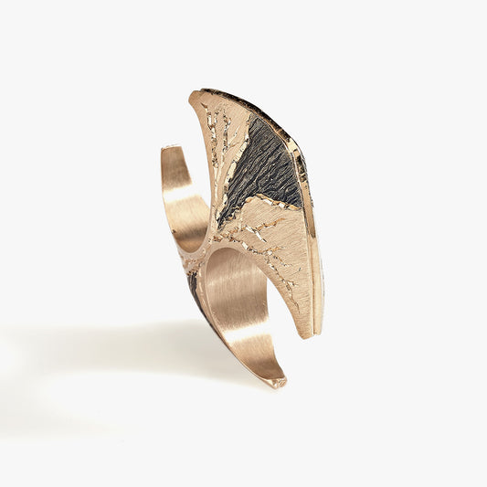Luxury Ancora / Áncora ring handcrafted in 18K rose ethical gold with burned engravings—an intimate symbol of duality, unity, and timeless emotional connection by Riccardo Contini