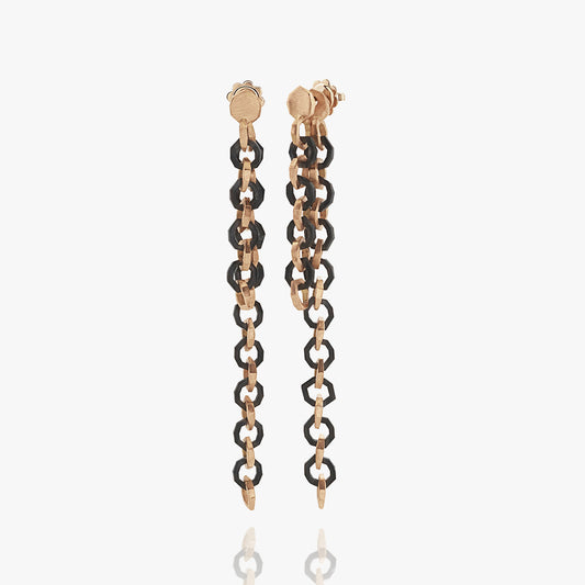 Luxury Eclissi Legami di Luce earrings handcrafted in 18K rose ethical gold with burned finish—symbolizing luminous connections and artisanal excellence, designed by Riccardo Contini