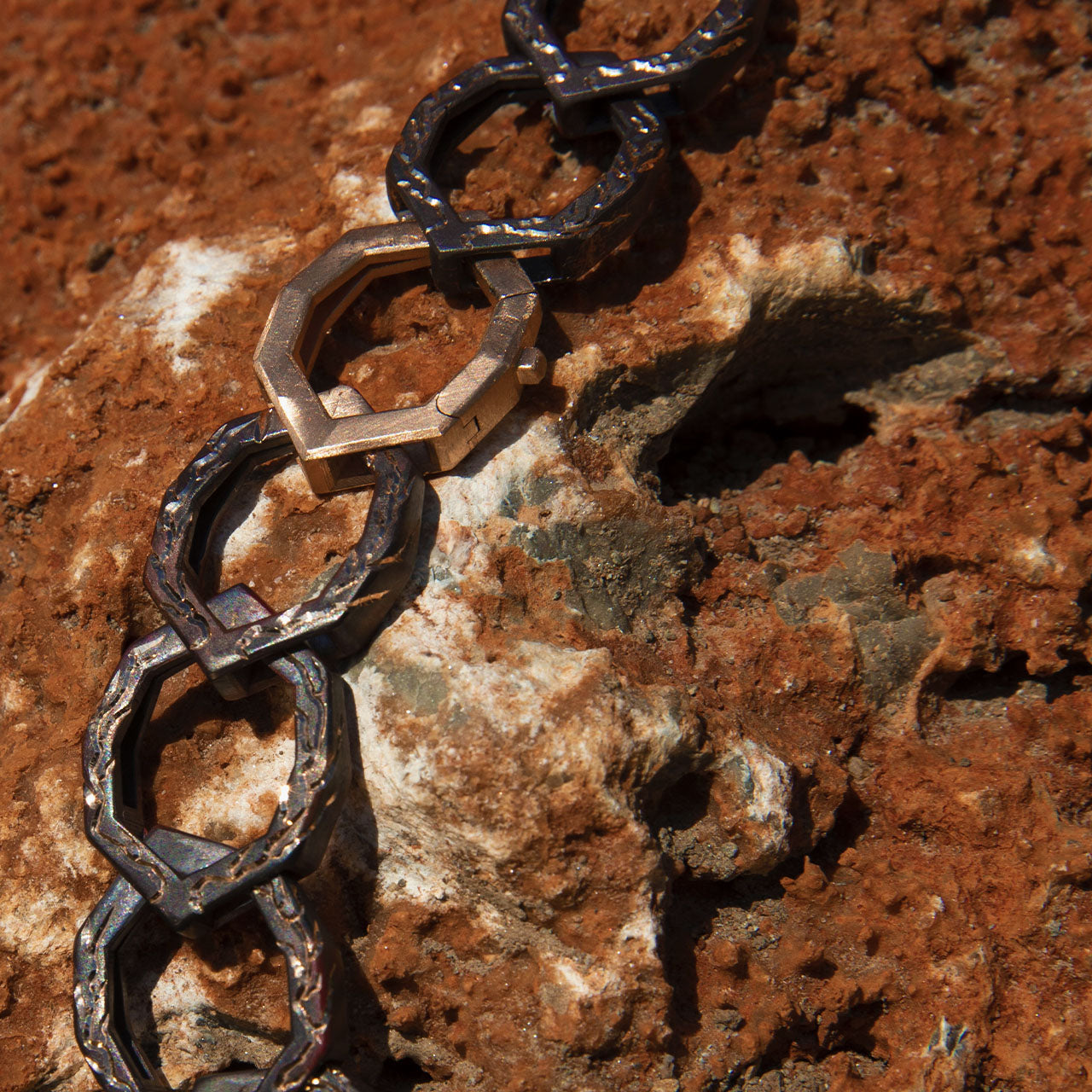 Luxury Braci necklace handcrafted in 18K rose ethical gold with burned engravings, designed by Riccardo Contini

