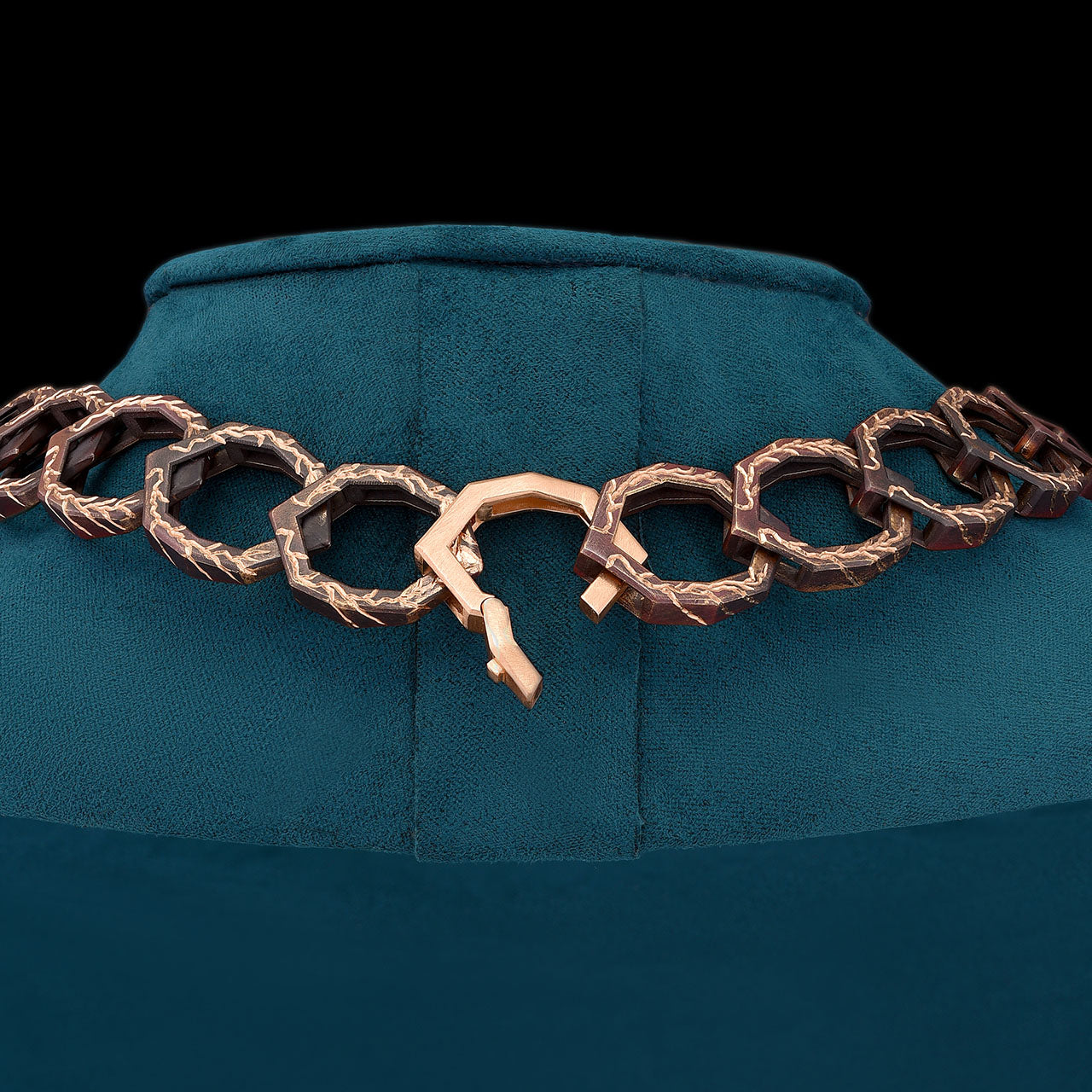 Luxury Braci necklace handcrafted in 18K rose ethical gold with burned engravings, designed by Riccardo Contini