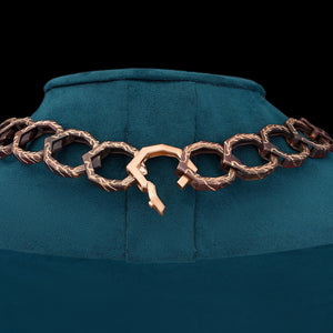 Luxury Braci necklace handcrafted in 18K rose ethical gold with burned engravings, designed by Riccardo Contini