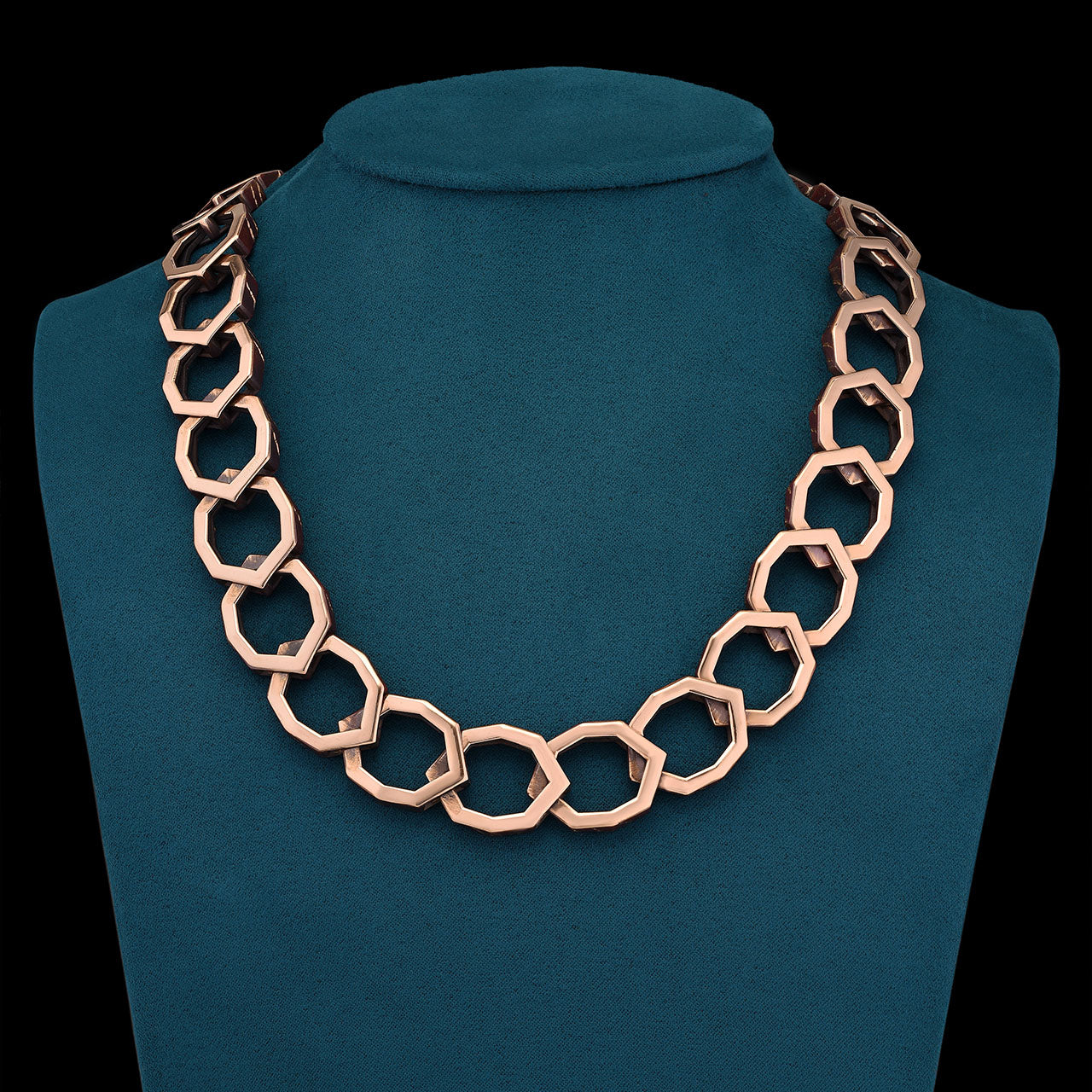 Luxury Braci necklace handcrafted in 18K rose ethical gold with burned engravings, designed by Riccardo Contini