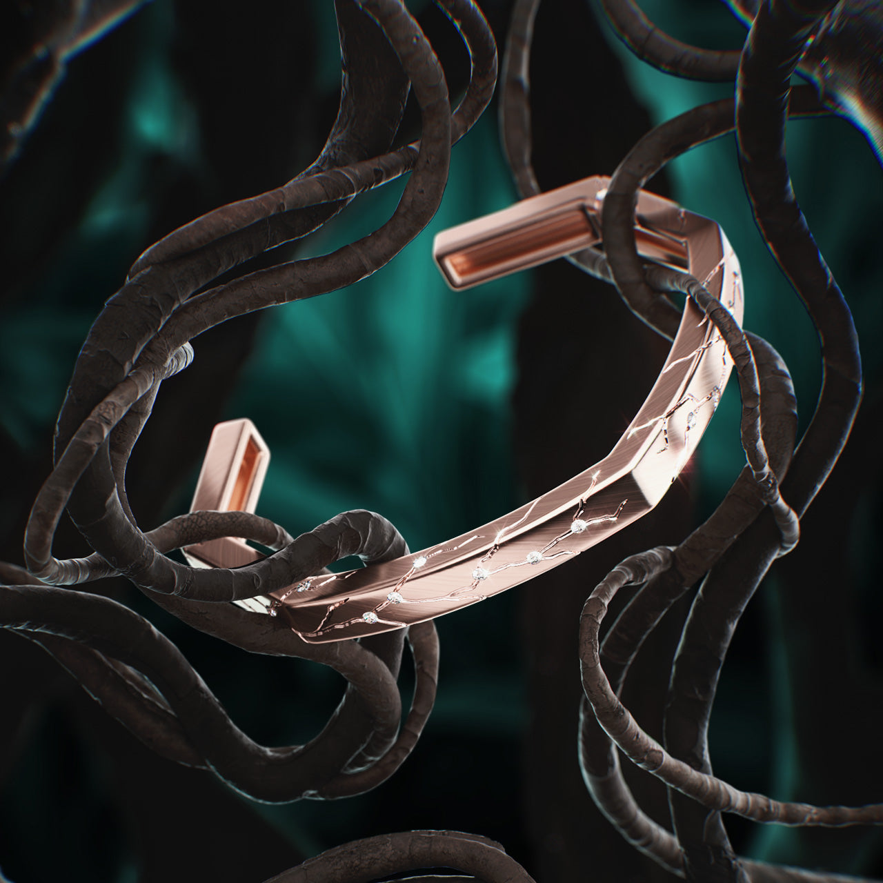 Luxury Dedizione di Luce bracelet handcrafted in 18K rose ethical gold with diamonds, symbolizing unwavering devotion through refined engraving and timeless craftsmanship – designed by Riccardo Contini