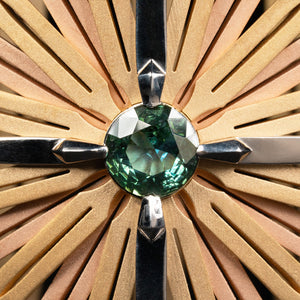 Luxury Echinacea Fascia bracelet handcrafted in 18K ethical gold, featuring a central sapphire—an emblem of resilience and natural healing, inspired by the Echinacea flower and designed by Riccardo Contini