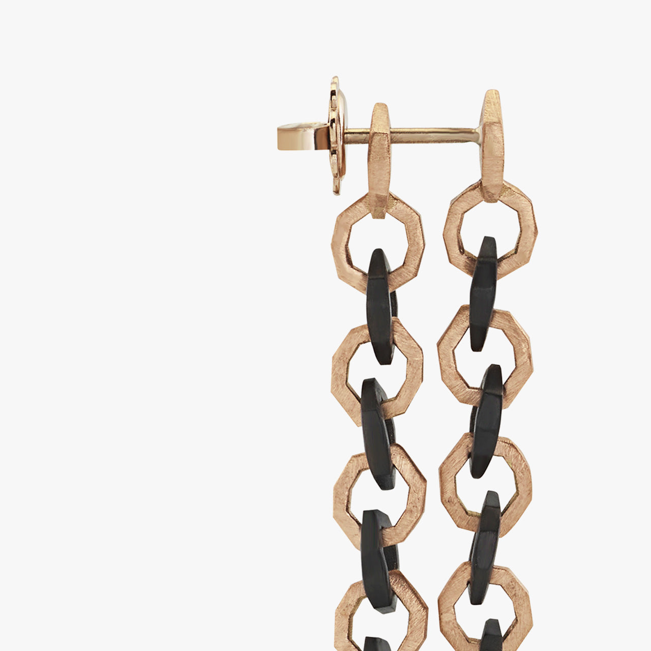 Luxury Eclissi Legami di Luce earrings handcrafted in 18K rose ethical gold with burned finish—symbolizing luminous connections and artisanal excellence, designed by Riccardo Contini