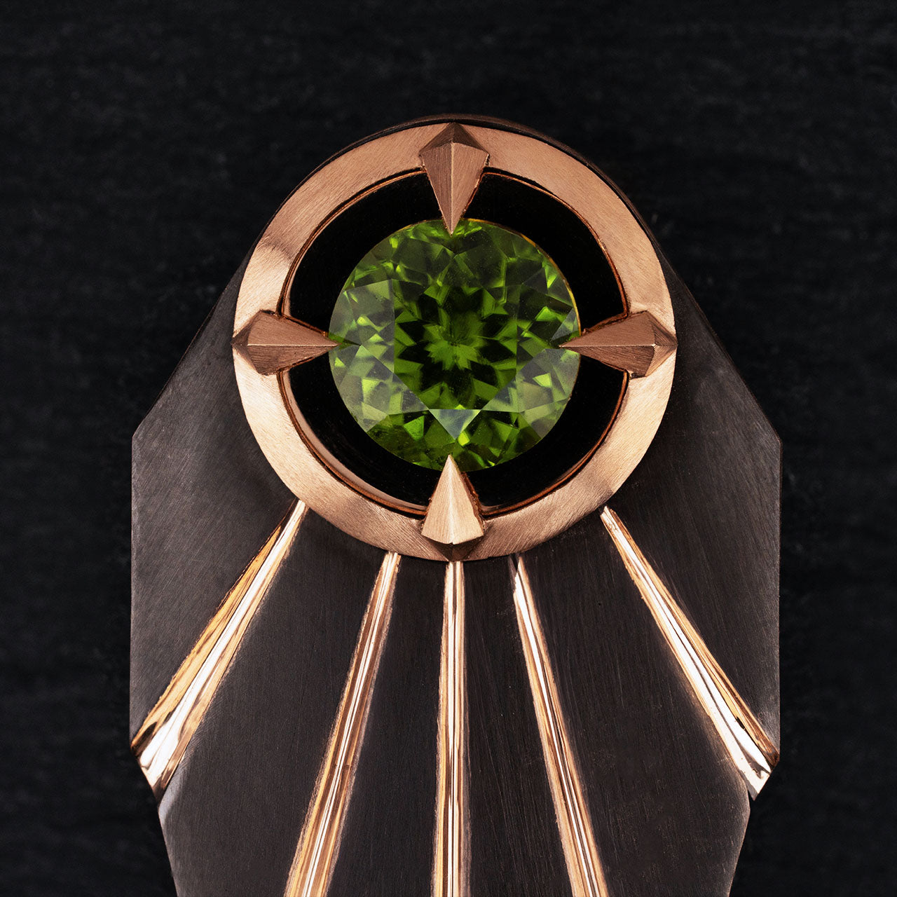 Luxury Eclissi di Sole Tribale pendant handcrafted in 18K rose ethical gold with burned, satin finish—radiating tribal elegance and solar inspiration, designed by Riccardo Contini