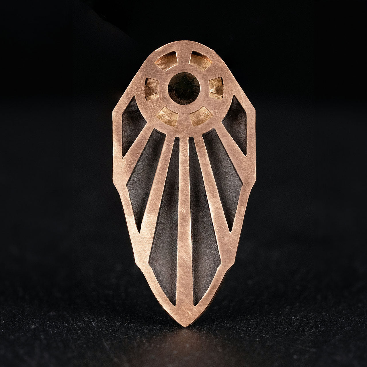 Luxury Eclissi di Sole Tribale pendant handcrafted in 18K rose ethical gold with burned, satin finish—radiating tribal elegance and solar inspiration, designed by Riccardo Contini