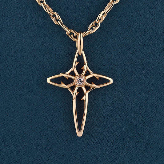 Luxury Incrociamo pendant necklace handcrafted in 18K yellow ethical gold with quartz, symbolizing the crossing of souls between divinity and instinct – designed by Riccardo Contini