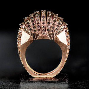 Luxury Ponti ring handcrafted in 18K rose ethical gold with brownish diamonds, inspired by the journey across life's bridges—bold, symbolic, and timeless by Riccardo Contini