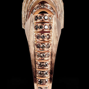 Luxury Ponti ring handcrafted in 18K rose ethical gold with brownish diamonds, inspired by the journey across life's bridges—bold, symbolic, and timeless by Riccardo Contini